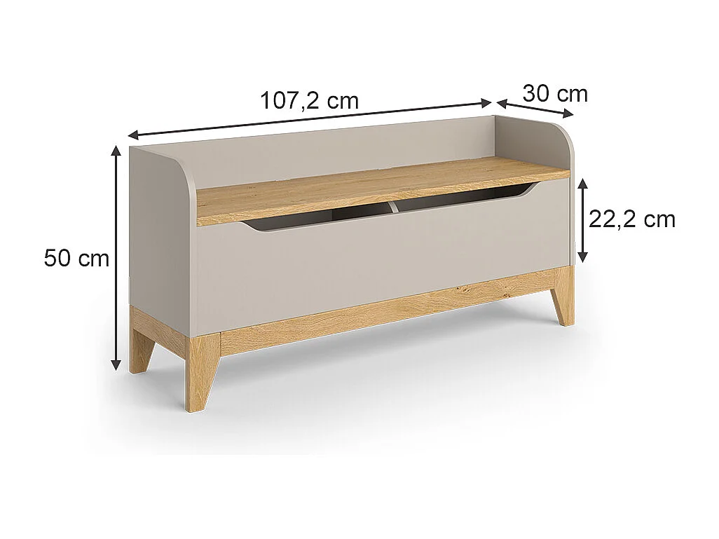 Coffre à jouets chêne cachemire 107.2x30x50 malia