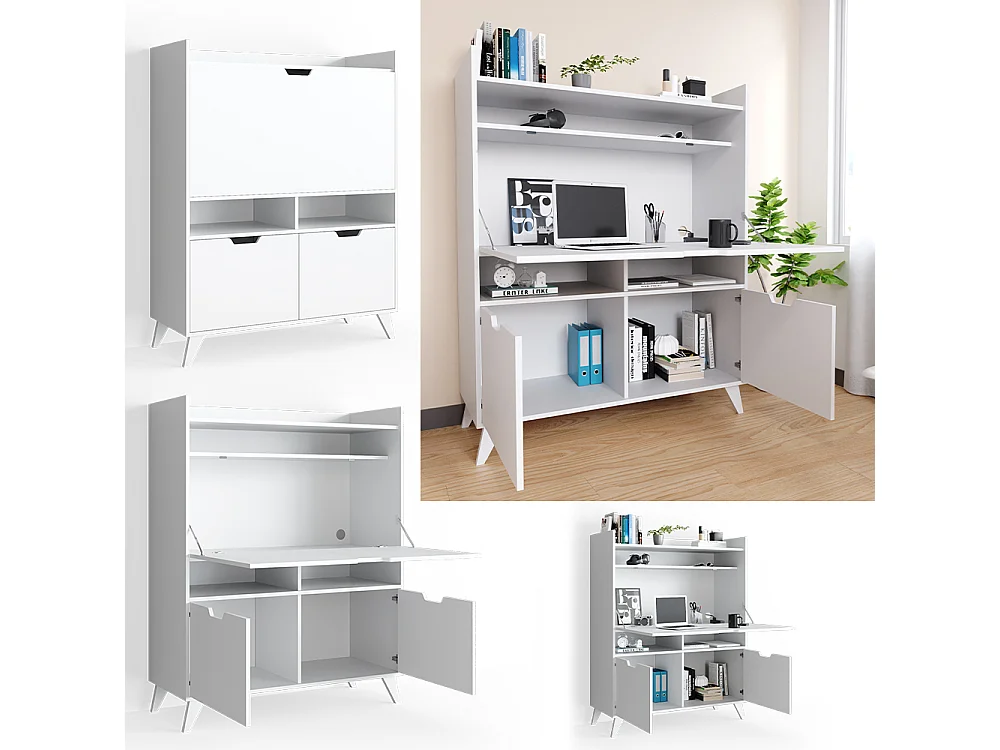 Secrétaire bureau blanc 110x45x140 berdi