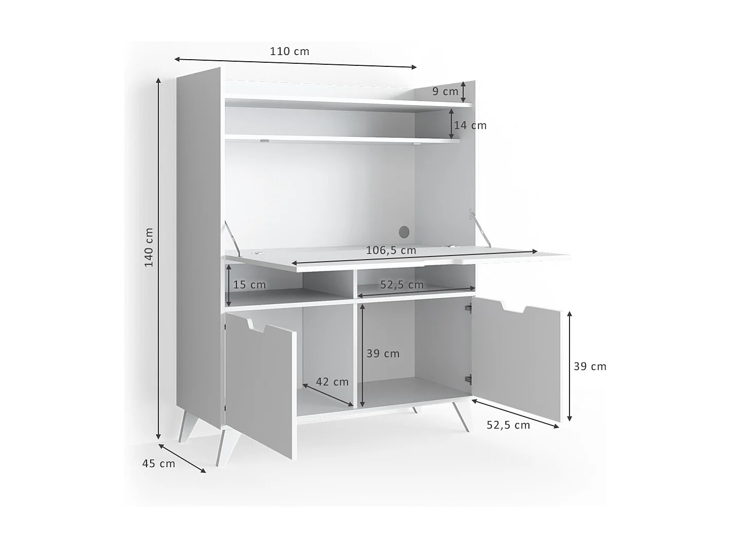 Secrétaire bureau blanc 110x45x140 berdi