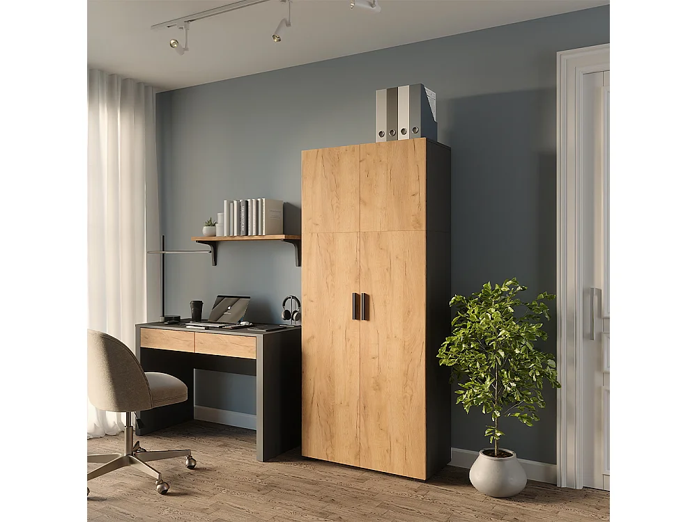 Étagère à dossiers anthracite/chêne doré 80x37x183.8 frank