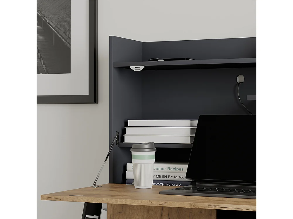 Secrétaire bureau anthracite/chêne doré 85x28.6x128.5 alena