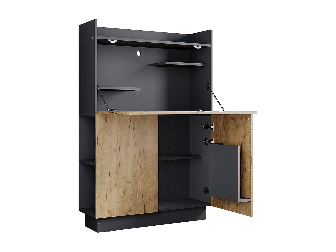 Secrétaire bureau anthracite/chêne doré 85x28.6x128.5 alena