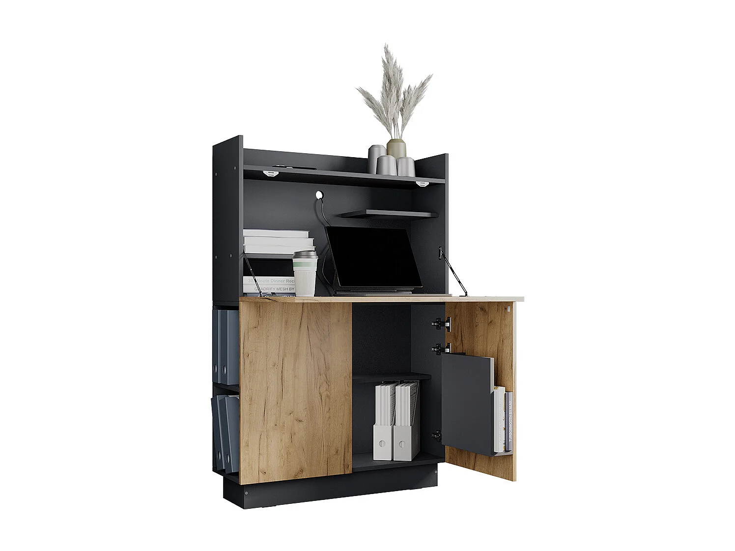 Secrétaire bureau anthracite/chêne doré 85x28.6x128.5 alena