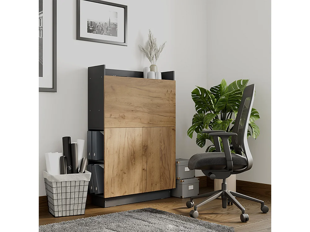 Secrétaire bureau anthracite/chêne doré 85x28.6x128.5 alena