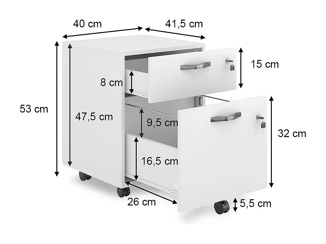 Caisson roulant blanc 40x41.5x53 bregenz