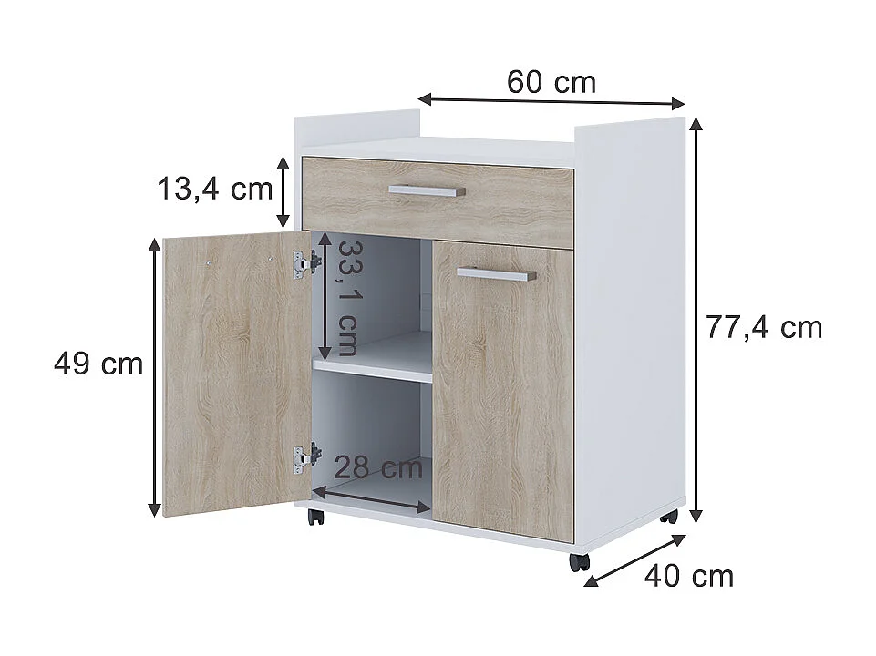 Caisson roulant blanc/sonoma 60x40x77.4 ansel