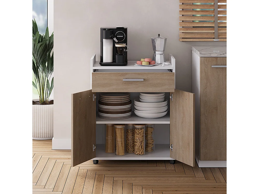 Caisson roulant blanc/sonoma 60x40x77.4 ansel