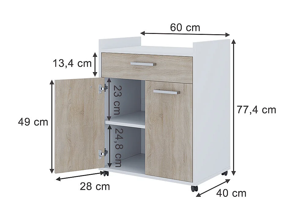 Caisson roulant blanc/sonoma 60x40x77.4 ansel