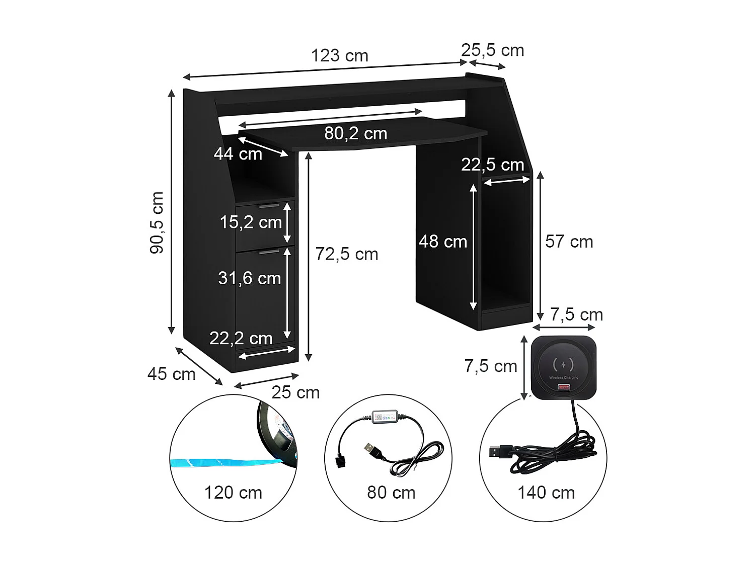 Tavolo da gioco nero 123x45x90.5 tails