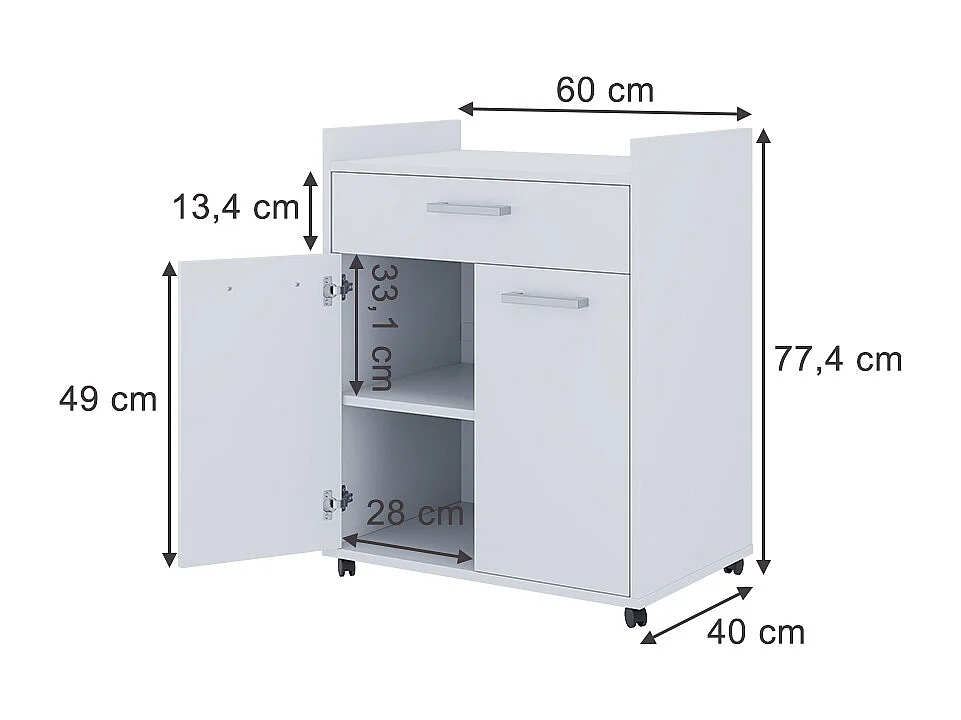 Caisson roulant blanc 60x40x77.4 ansel