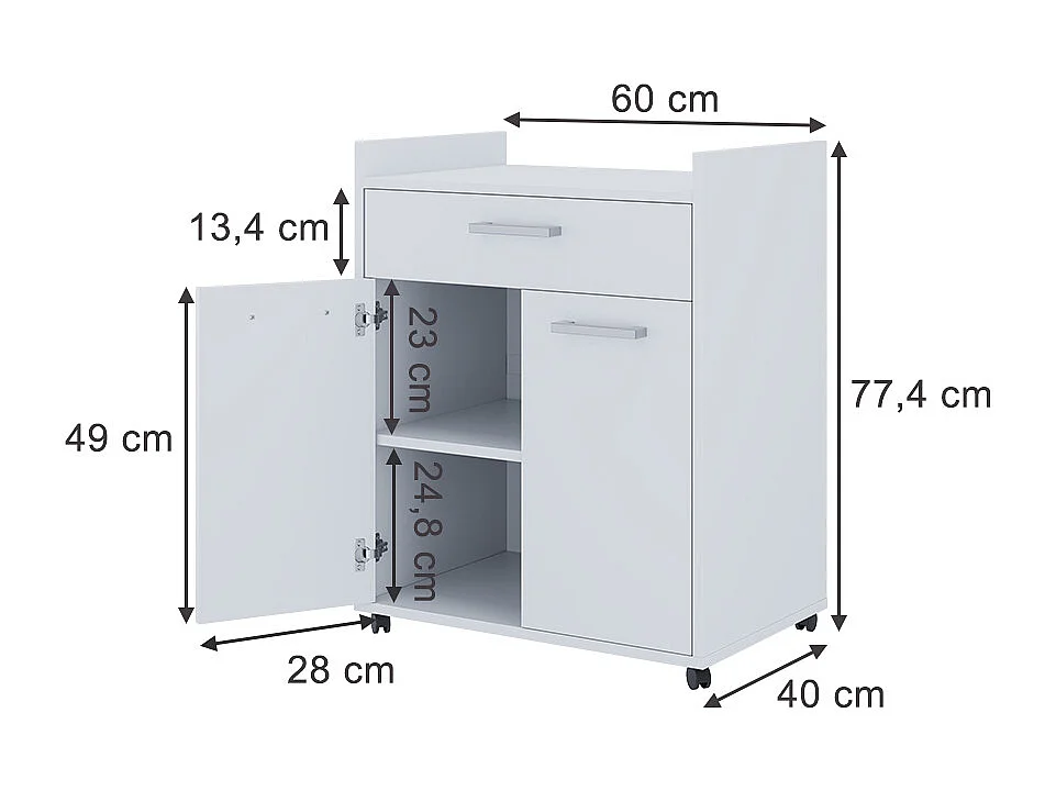 Caisson roulant blanc 60x40x77.4 ansel