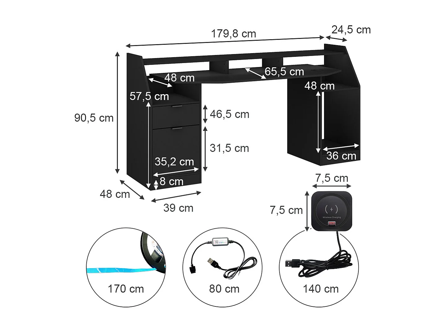 Tavolo da gioco nero 179.8x65.5x90.5 sonic