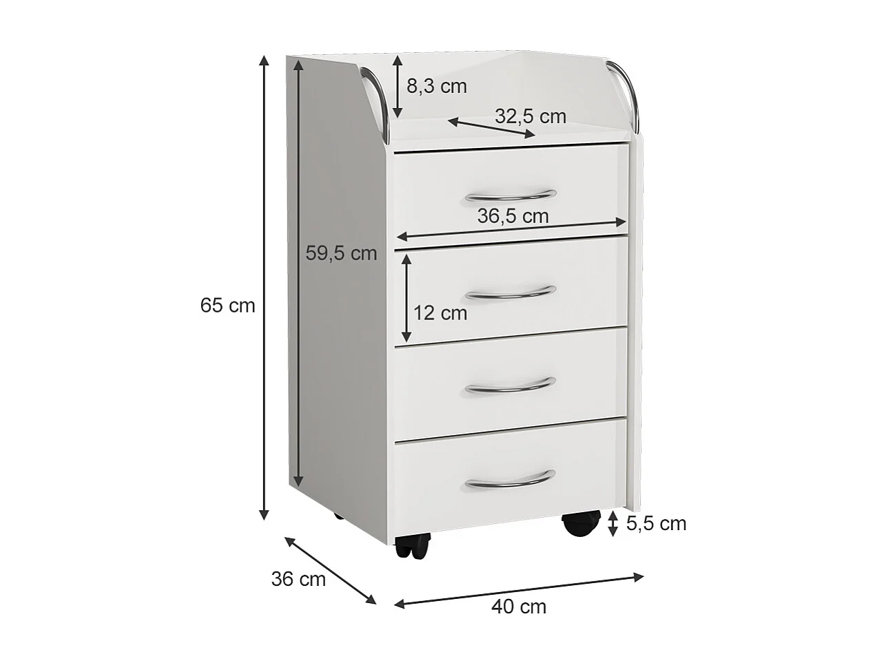 Caisson roulant blanc 36x40x65 gwendolyn