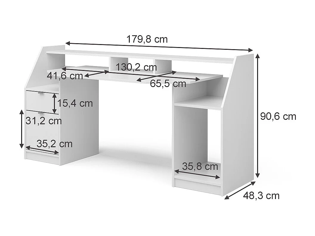 Scrivania computer bianco 179.8x65.5x90.6 joel