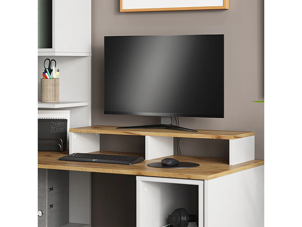 support de moniteur chêne blanc/force de lor 80x23.5x12 tomy