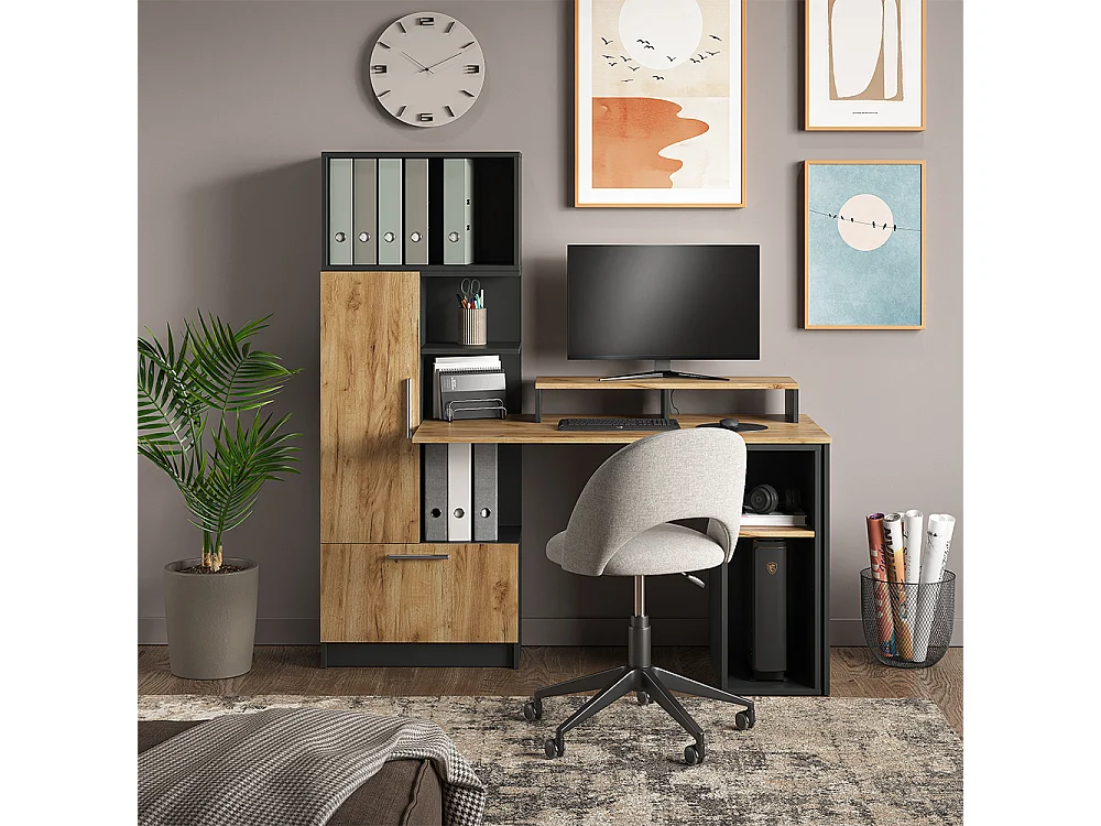 support de moniteur anthracite/chêne doré 80x23.5x12 tomy