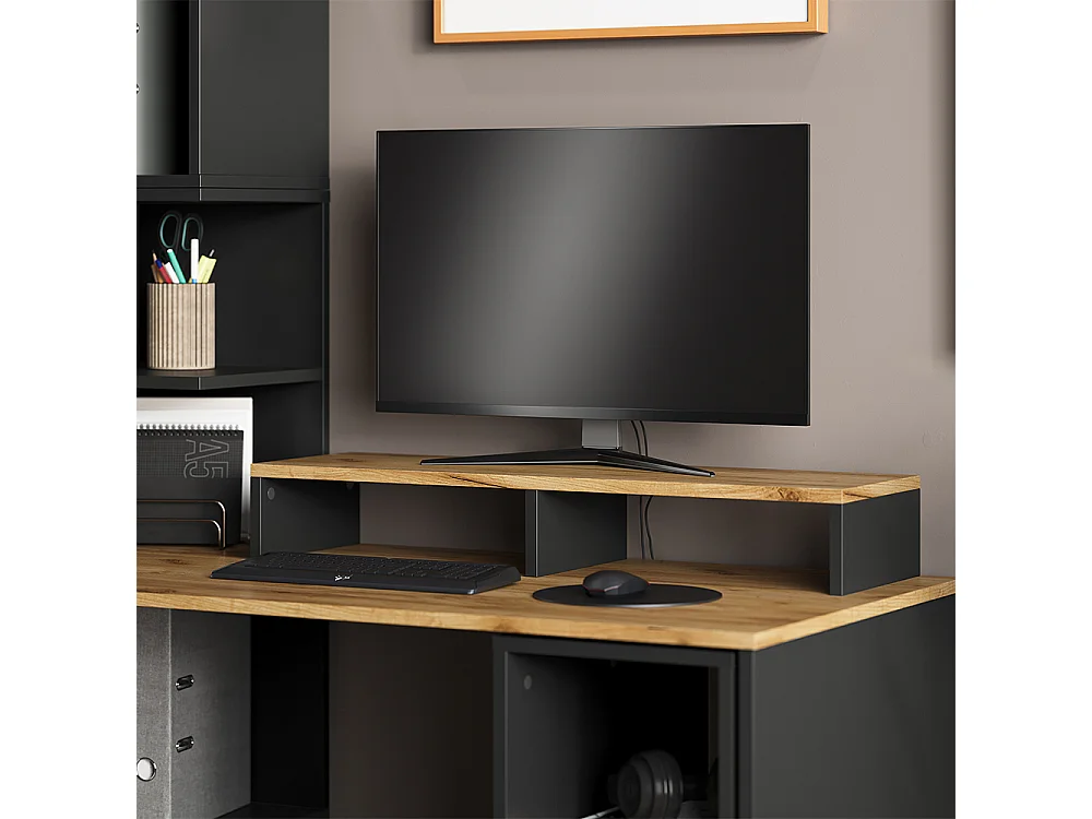 support de moniteur anthracite/chêne doré 80x23.5x12 tomy