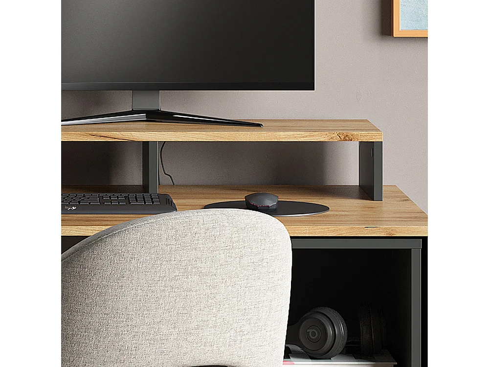 support de moniteur anthracite/chêne doré 80x23.5x12 tomy