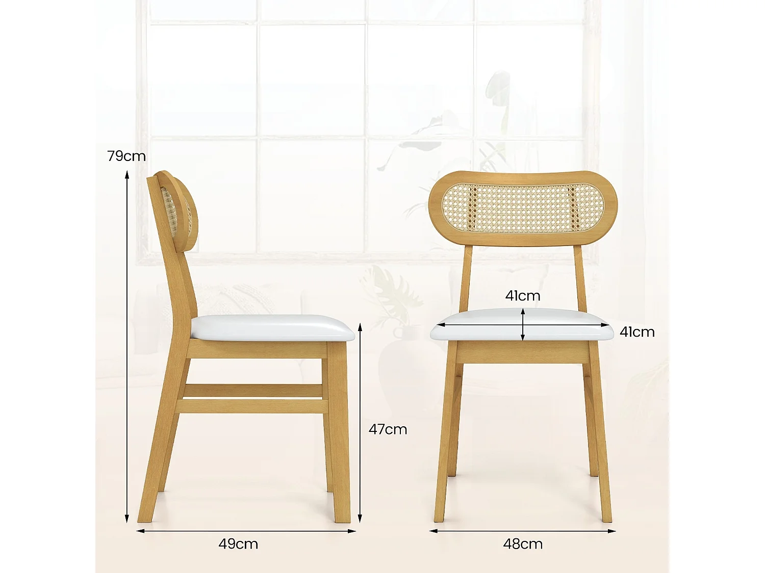Esszimmerstühle aus Holz im 2er-Set Holzstühle für den Innenbereich mit gepolsterter Sitzfläche Weiß