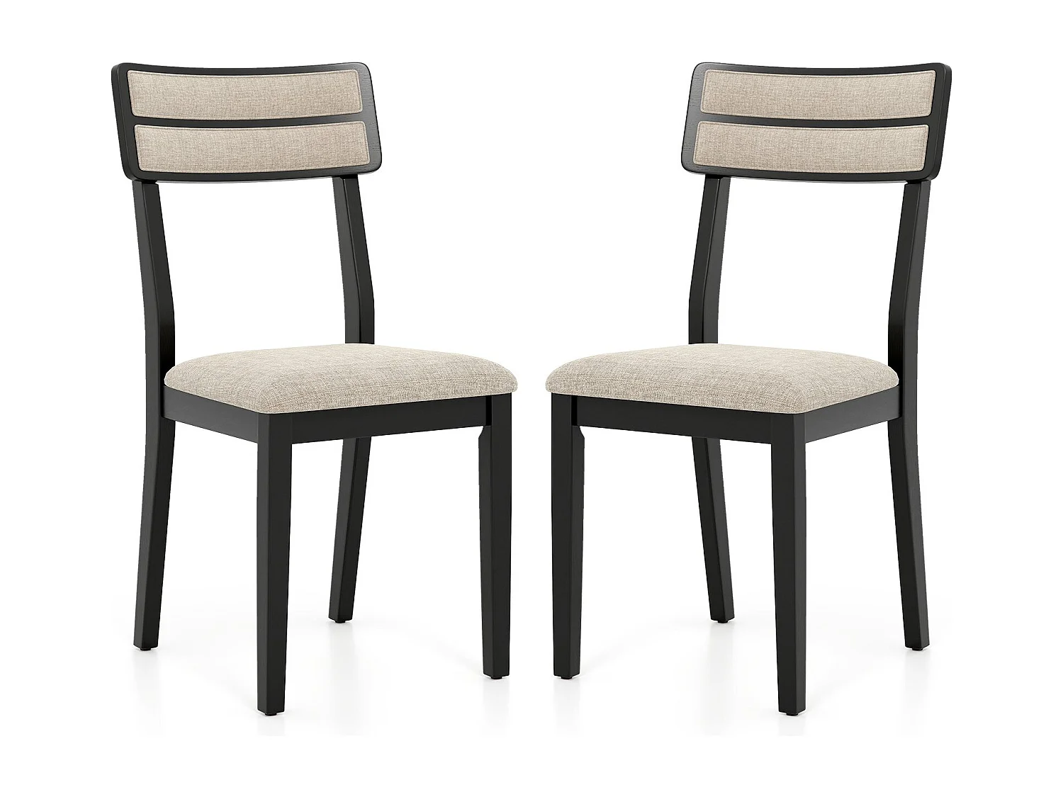 2er Set Esszimmerstühle mit Gepolstertem Sitz & Gummibaumholzbeinen Küchenstühle Essstuhl Schwarz