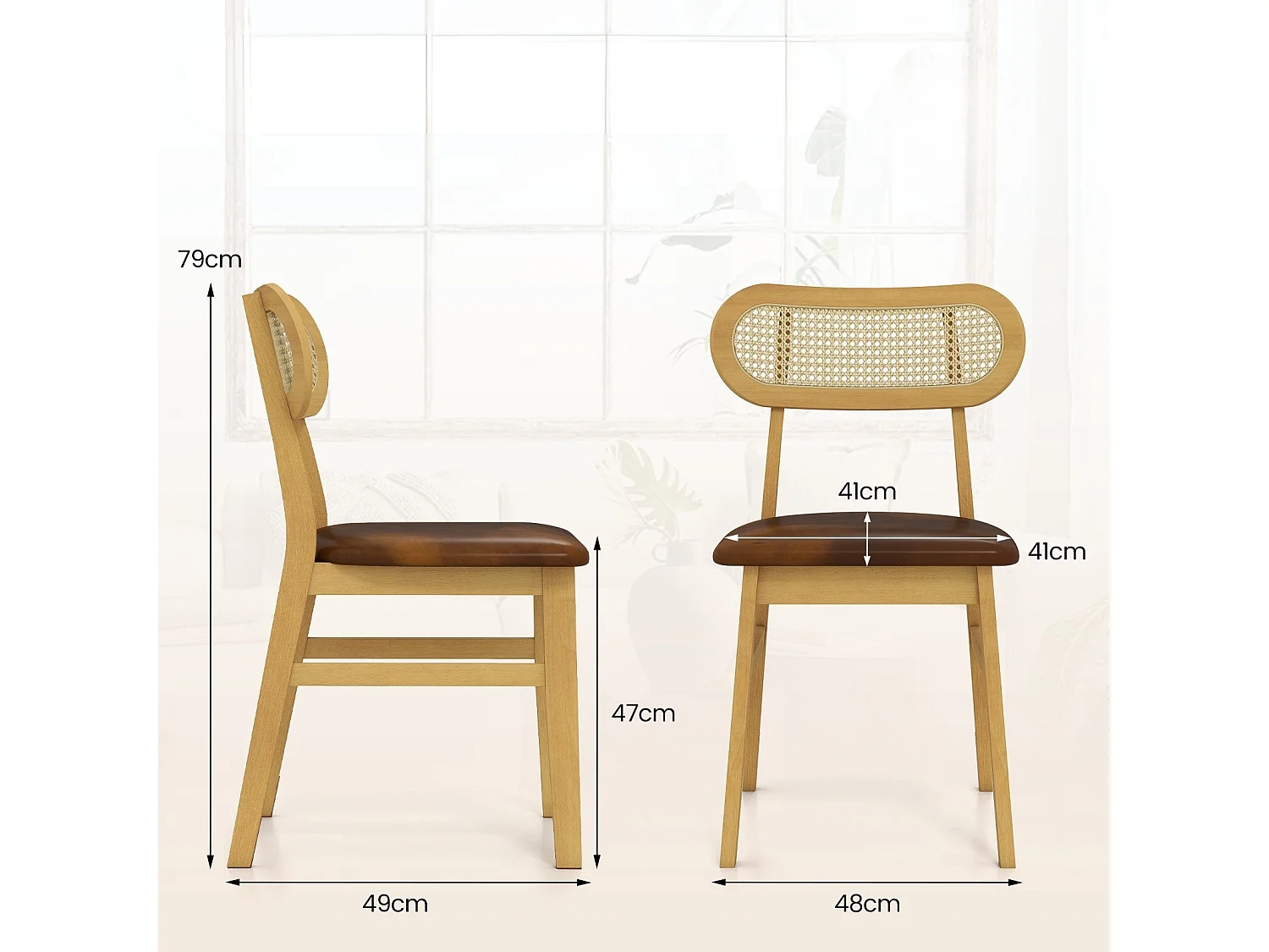Esszimmerstühle aus Holz im 2er-Set Holzstühle für den Innenbereich mit gepolsterter Sitzfläche Rustikal Braun