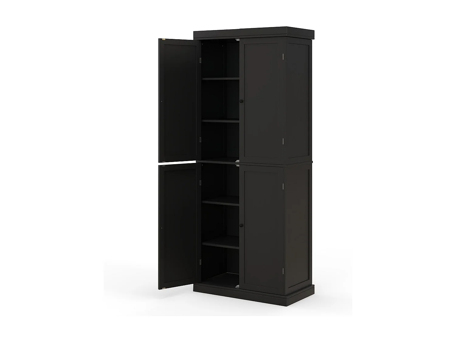 Hochschrank Badezimmerschrank Vorratsschrank mit 4 Türen & 6 Fächern Küchenschrank 76 x 40 x 184,5 cm Schwarz