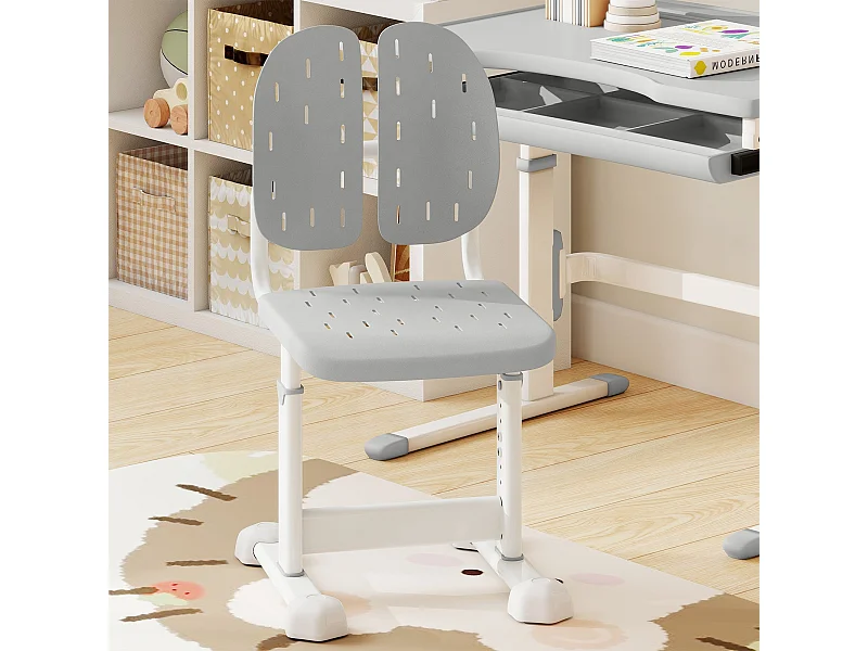Chaise de Bureau pour Enfant Réglable en Hauteur avec Double Dossier et Assise Respirante Structure en Métal Robuste pour 3+ Ans Gris