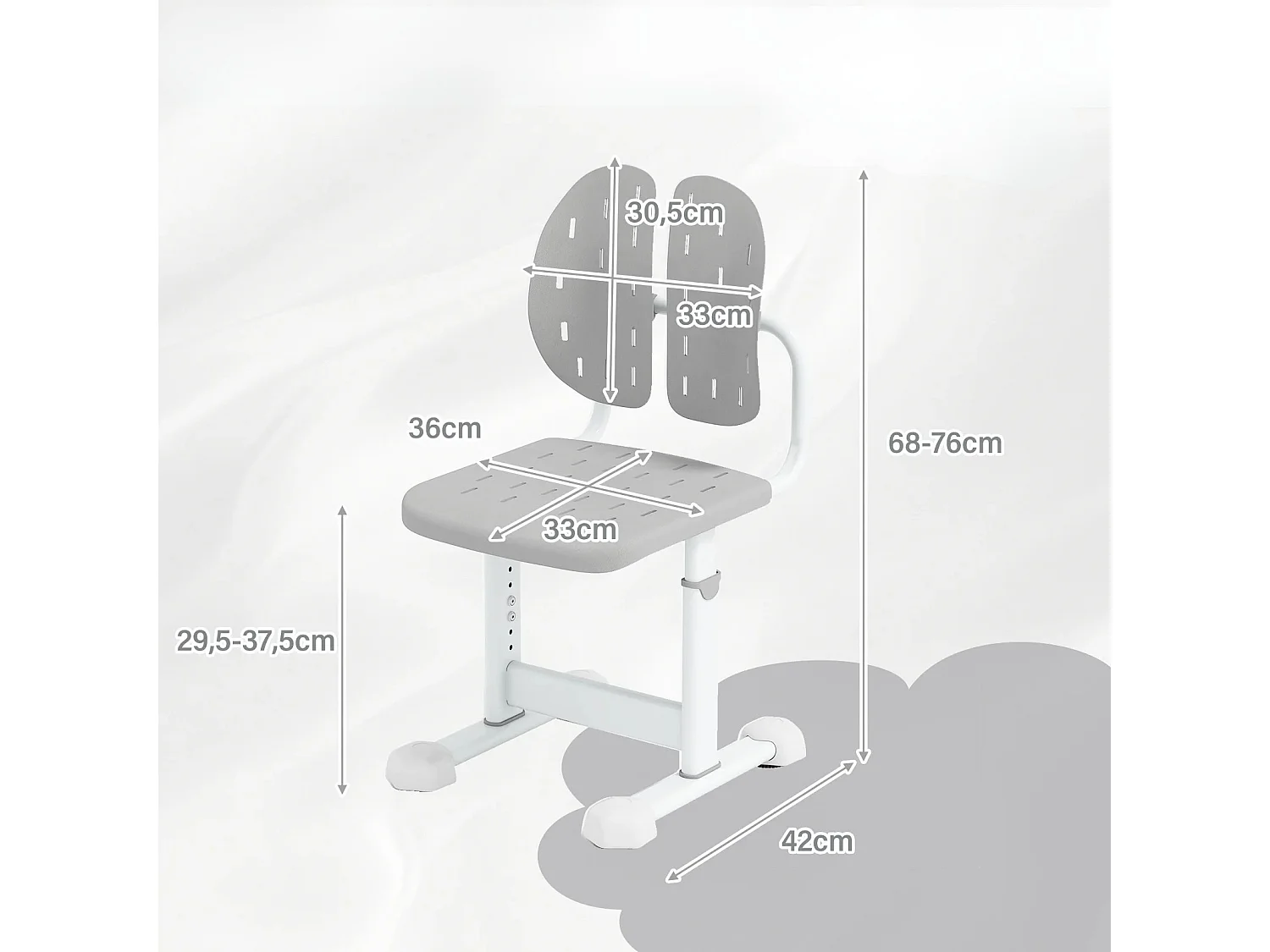 Chaise de Bureau pour Enfant Réglable en Hauteur avec Double Dossier et Assise Respirante Structure en Métal Robuste pour 3+ Ans Gris