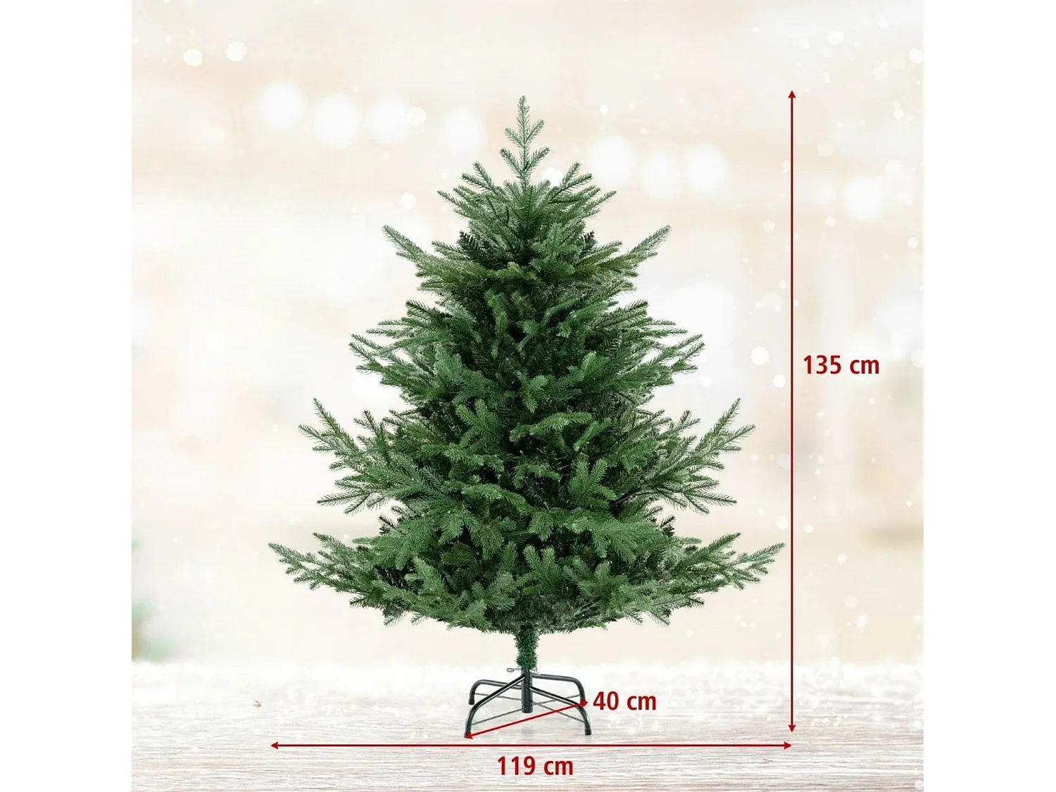 Albero di Natale artificiale 135cm con 442 punte di rami 160 luci led bianche calde, Albero di Natale finto in PE e PVC