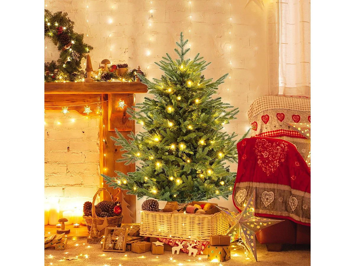 Albero di Natale artificiale 135cm con 442 punte di rami 160 luci led bianche calde, Albero di Natale finto in PE e PVC