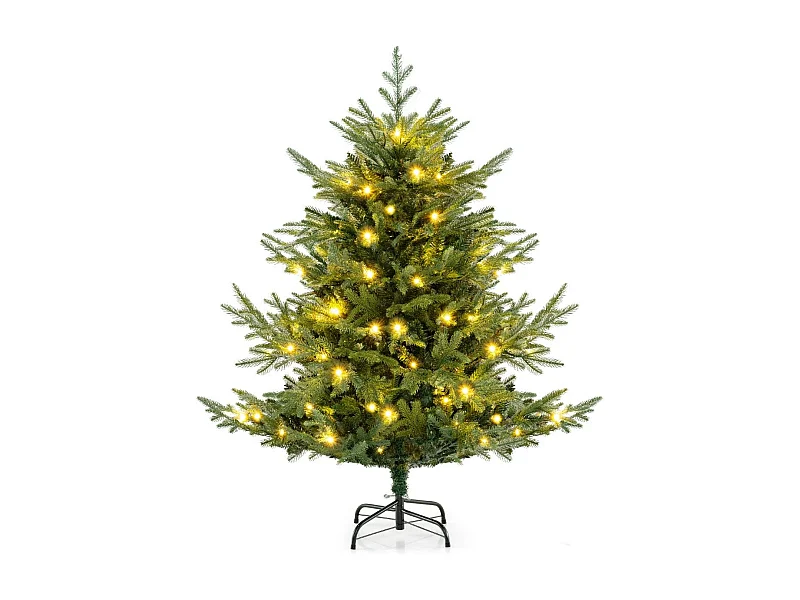Albero di Natale artificiale 135cm con 442 punte di rami 160 luci led bianche calde, Albero di Natale finto in PE e PVC