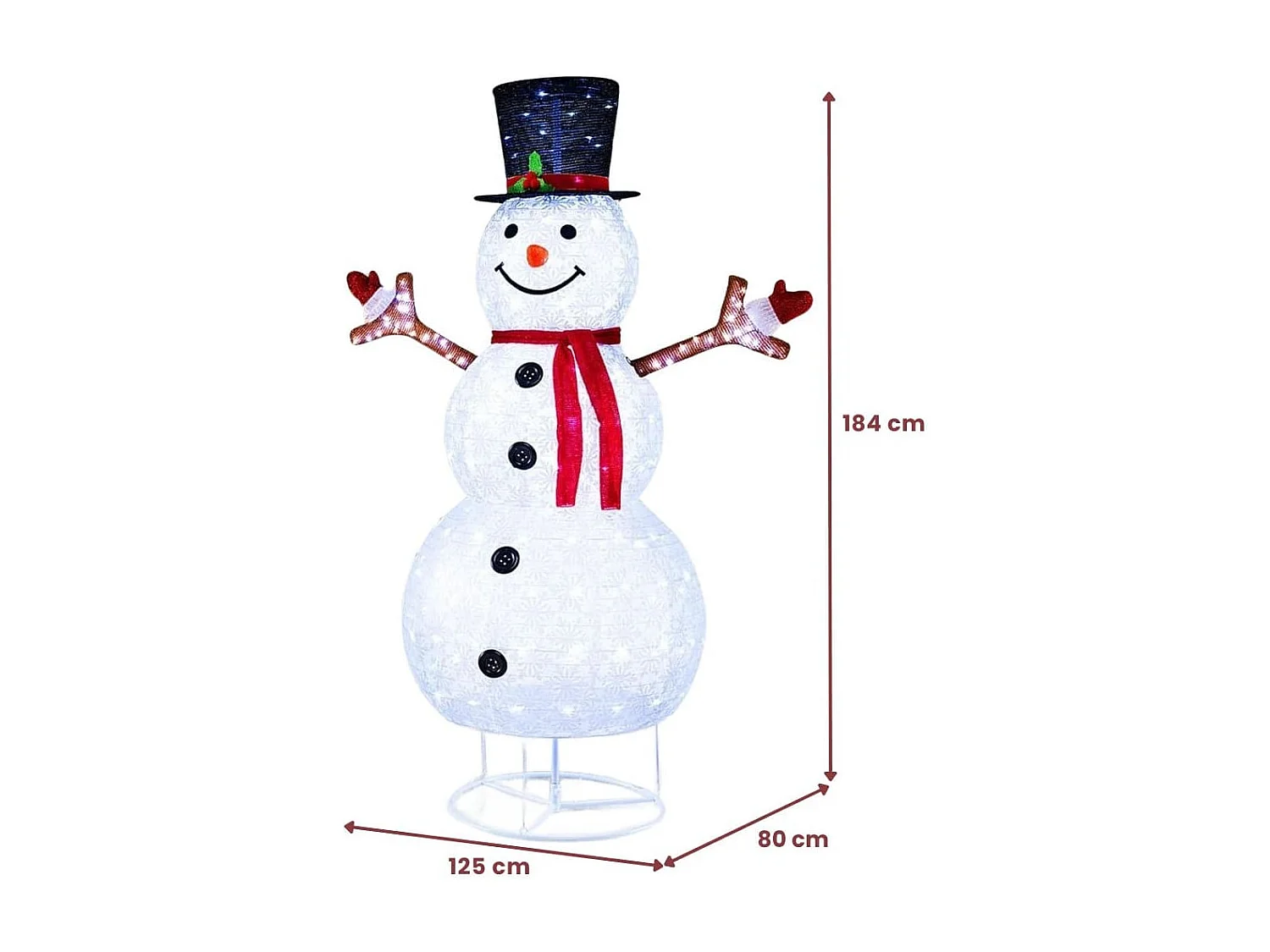 184 cm LED Schneemann beleuchtet Weihnachtsfigur mit schwarzem Hut & Schal