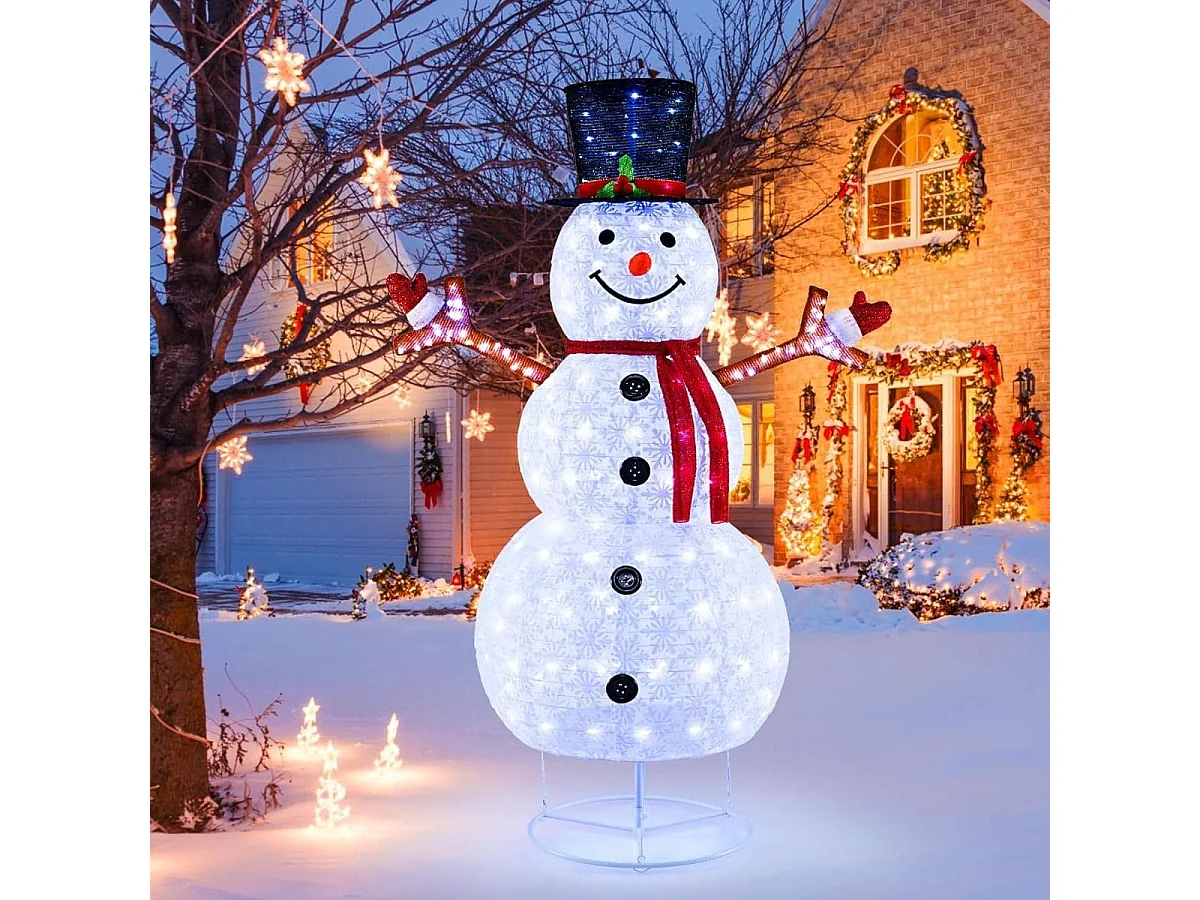 184 cm LED Schneemann beleuchtet Weihnachtsfigur mit schwarzem Hut & Schal