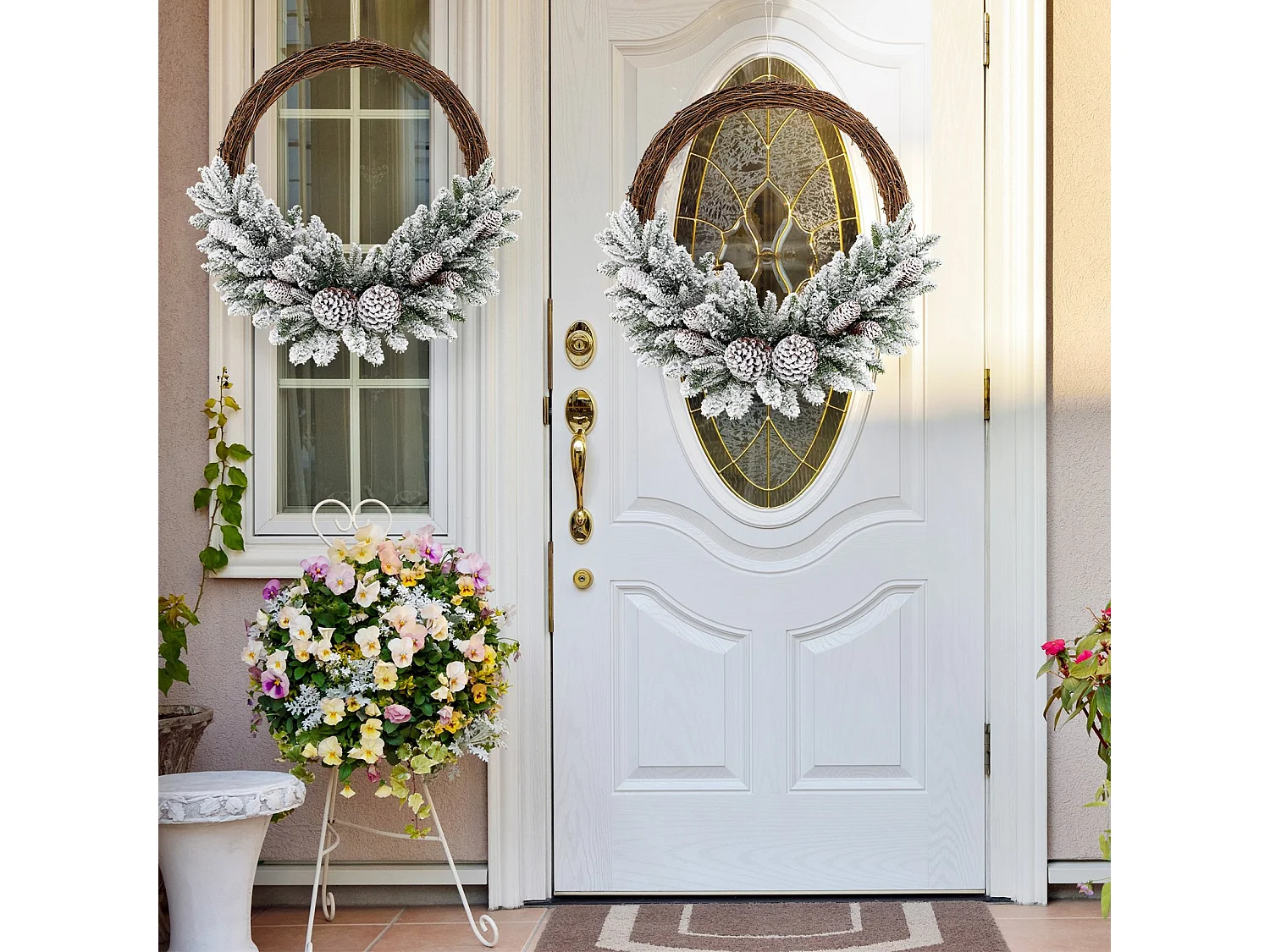 Künstlicher Weihnachtskranz mit Beleuchtung schneebedeckter Weihnachtskranz mit 35 LED-Lichtern