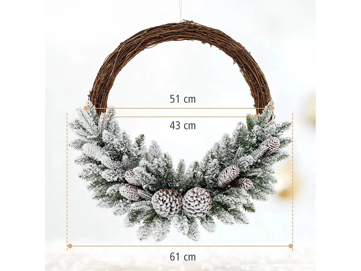 Künstlicher Weihnachtskranz mit Beleuchtung schneebedeckter Weihnachtskranz mit 35 LED-Lichtern