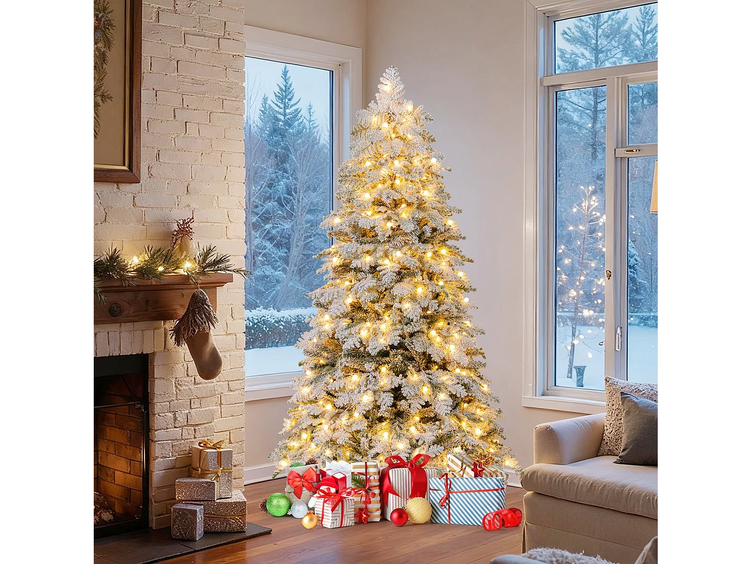 180 cm Künstlicher Weihnachtsbaum schneebedeckter Weihnachtsbaum vormontierter klappbarer Tannenbaum Grün