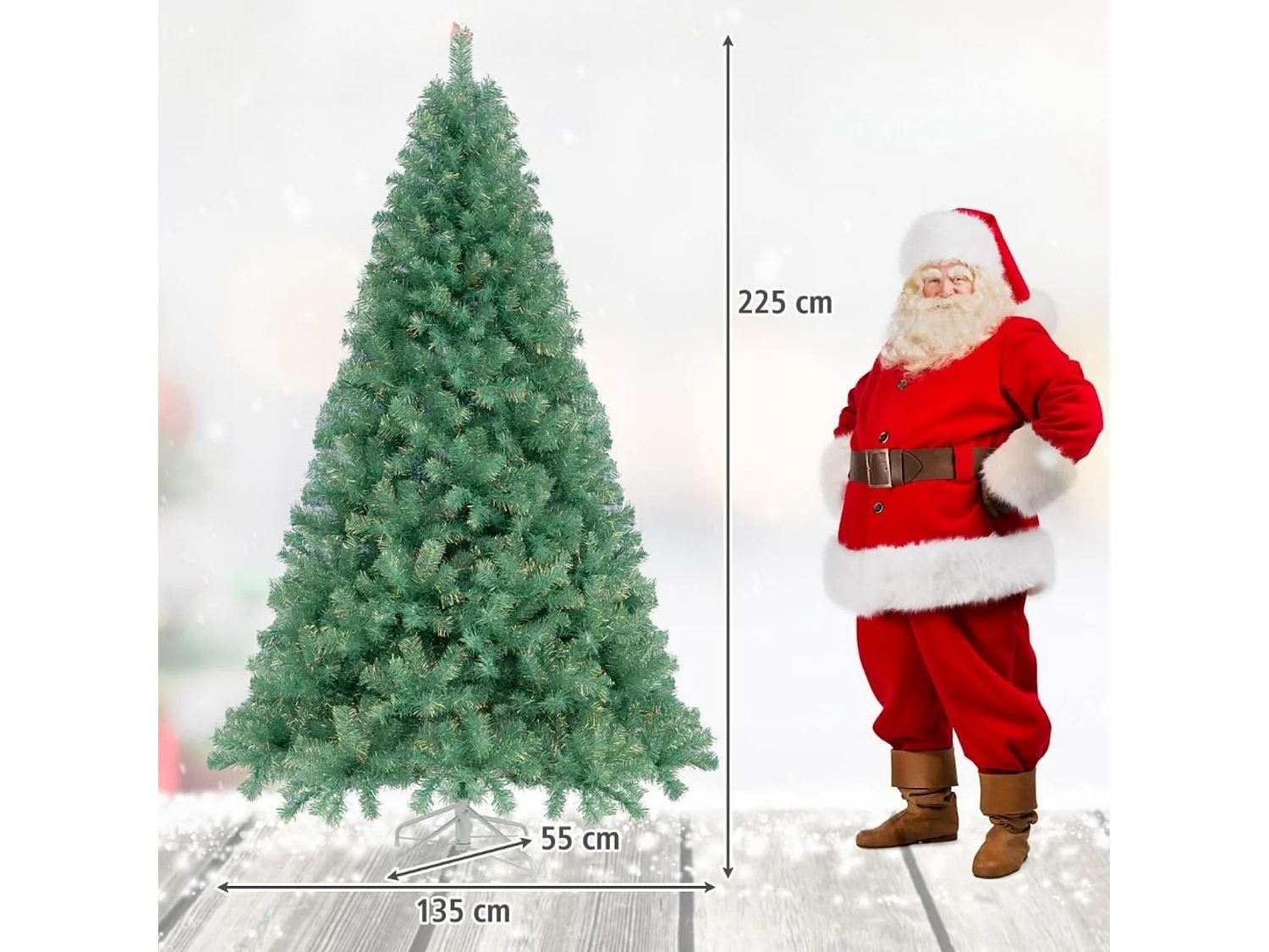 225 cm Künstlicher Weihnachtsbaum mit Beleuchtung Tannenbaum mit warmweißen LED-Lichtern Grün