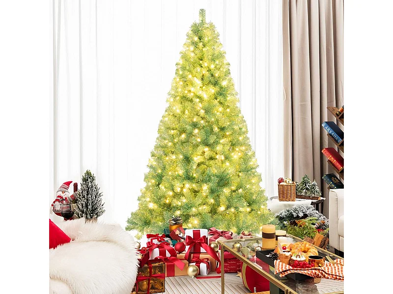 225 cm Künstlicher Weihnachtsbaum mit Beleuchtung Tannenbaum mit warmweißen LED-Lichtern Grün