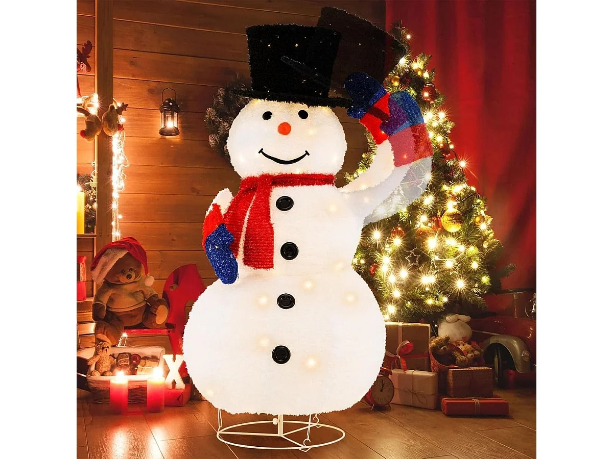 Beleuchteter LED Schneemann 130cm großer Weihnachtsfigur mit schwarzem Hut