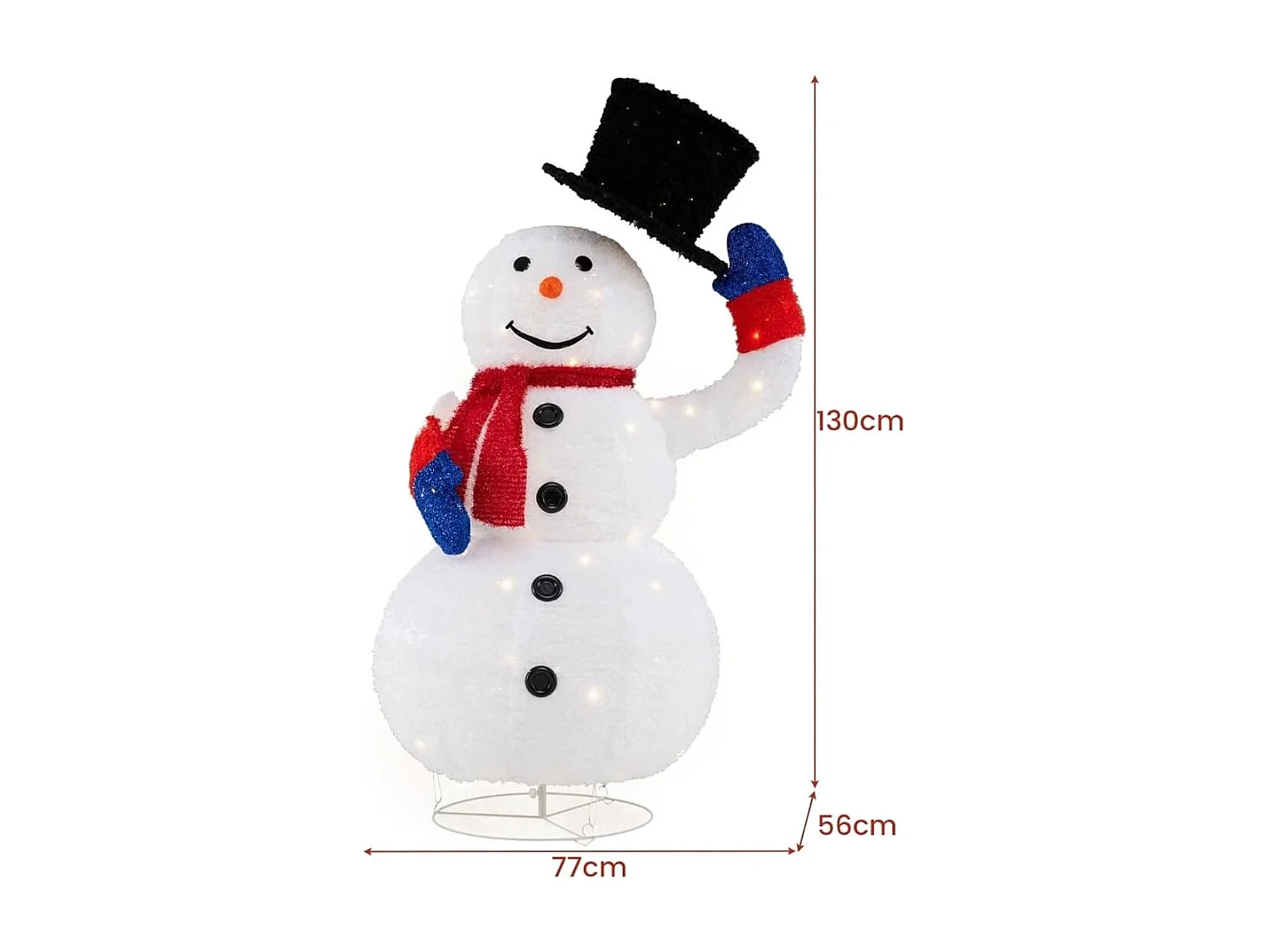 Beleuchteter LED Schneemann 130cm großer Weihnachtsfigur mit schwarzem Hut
