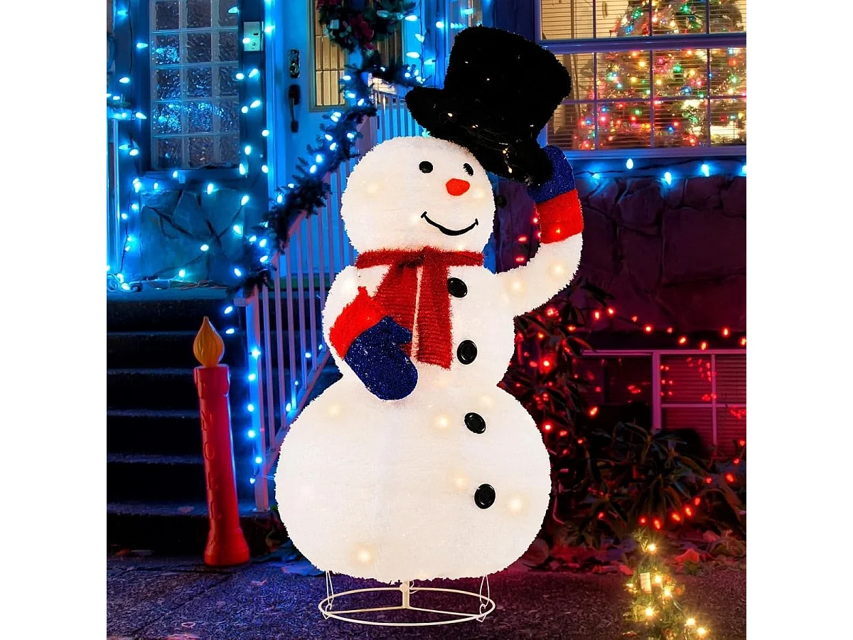 Beleuchteter LED Schneemann 130cm großer Weihnachtsfigur mit schwarzem Hut