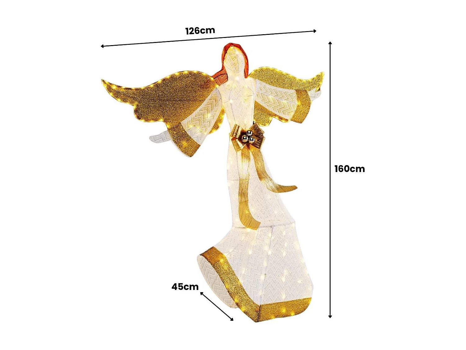 Angelo di Natale pre-illuminato da 160cm, Angelo esterno illuminato con aura ali e 180 luci led bianche calde