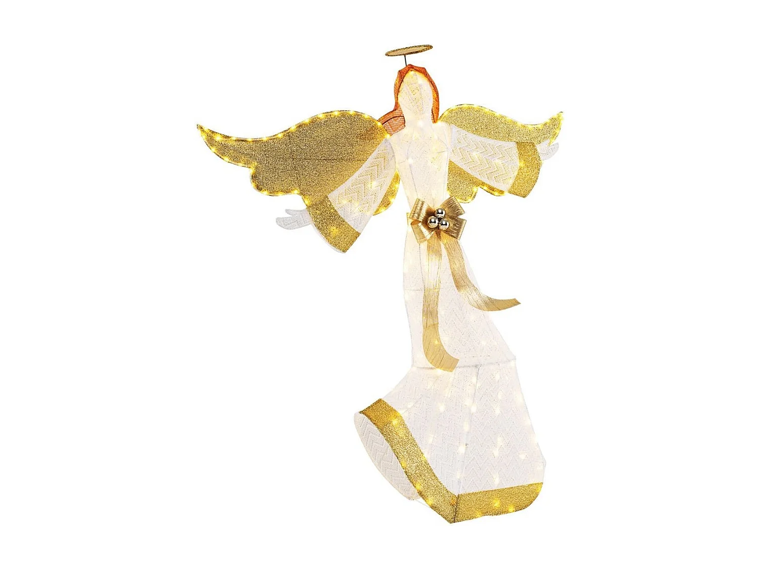 Ange de Noël Extérieur Éclairé 160 cm Ange Pré-Illuminé avec Halo Ailes et 180 Lumières LED Blanc Chaud Piquets de Sol Attaches Zippées