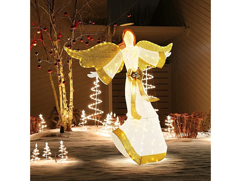 160 cm großer beleuchteter Weihnachtsengel Leuchtende Engelsfigur mit Heiligenschein Warmweiß