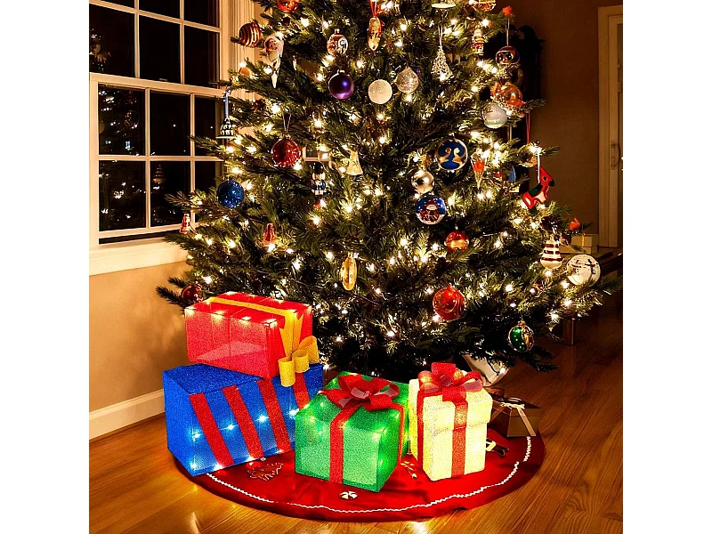 Set di 4 scatole regalo natalizie illuminate Scatole regalo luminose con fiocchi colorati Multicolore