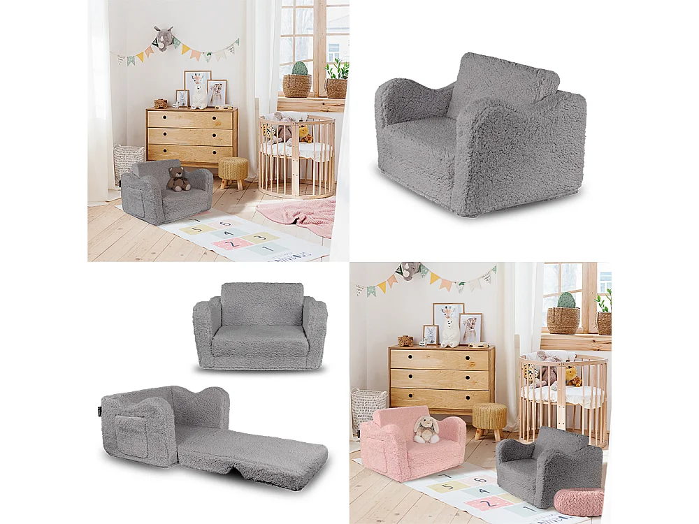 fauteuil pour enfants gris 60x36x36 conni