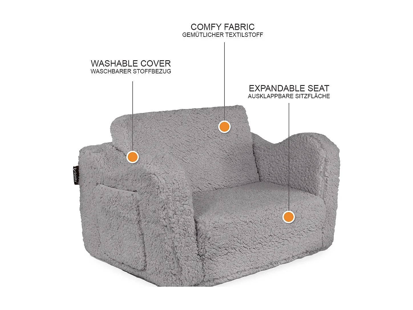 fauteuil pour enfants gris 60x36x36 conni