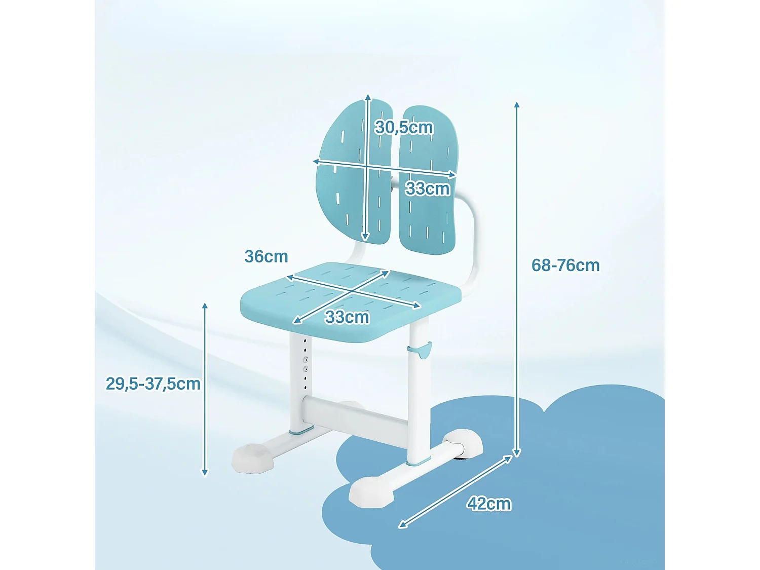 Höhenverstellbarer Kinderstuhl Kinder-Schreibtischstuhl Kinder-Studienstuhl mit Doppel-Rückenstütze Blau