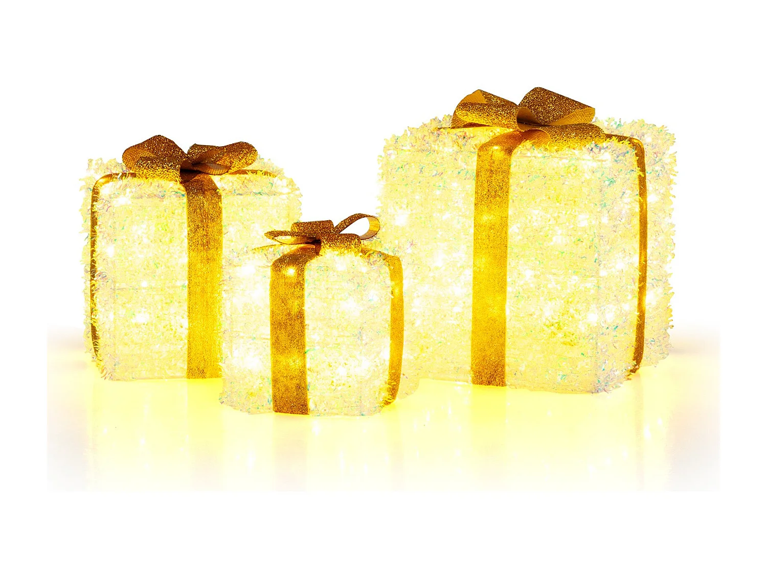 Set di 3 scatole regalo illuminate Scatola natalizia con luci LED bianco caldo e spina Scatola luminosa Scatole decorative