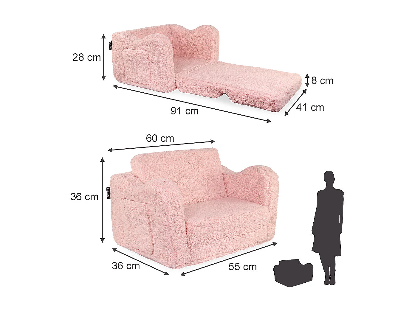 Fauteuil enfant rose 60x36x36 conni